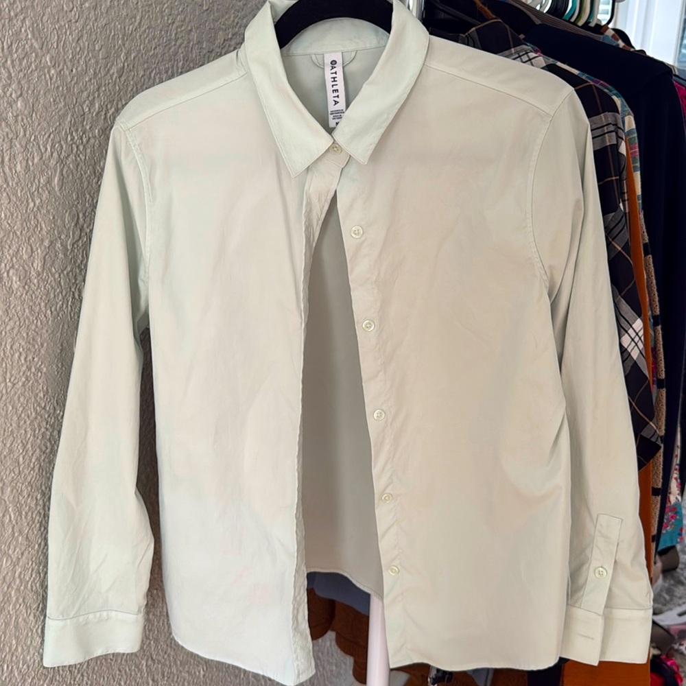 Athleta Light Mint Button-Down Shirt